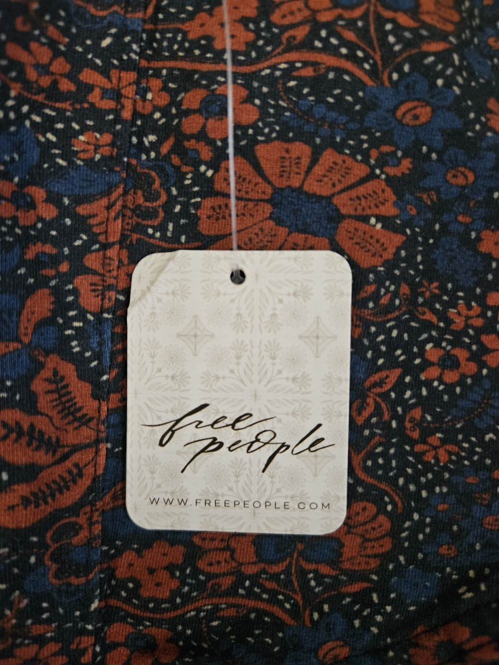 Free People Navy Floral Crop Blouse with Rust Accents